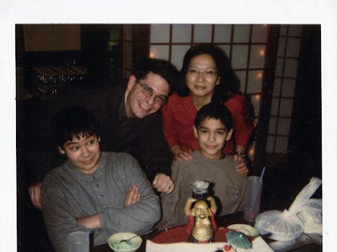 Terry, Brian, and their sons Brian and Tim out for dinner