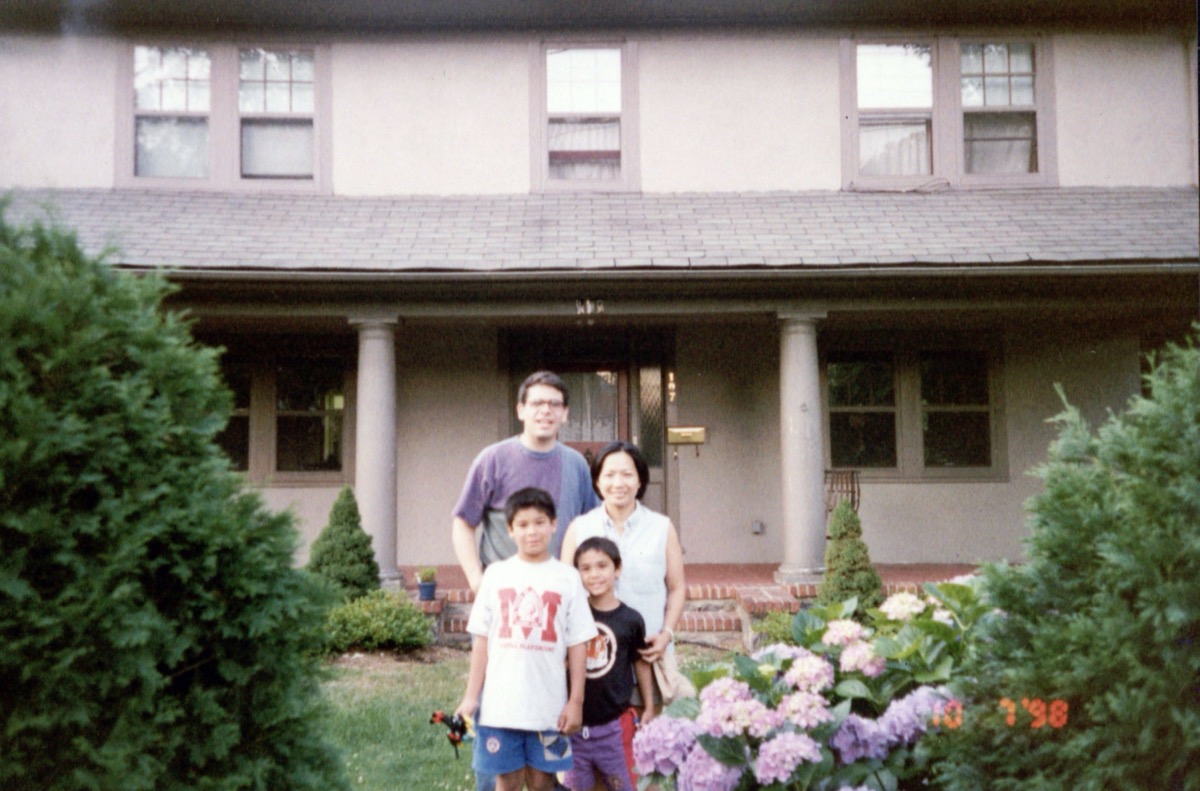 Terry, Brian, and their sons Brian and Tim at the Mamaroneck house