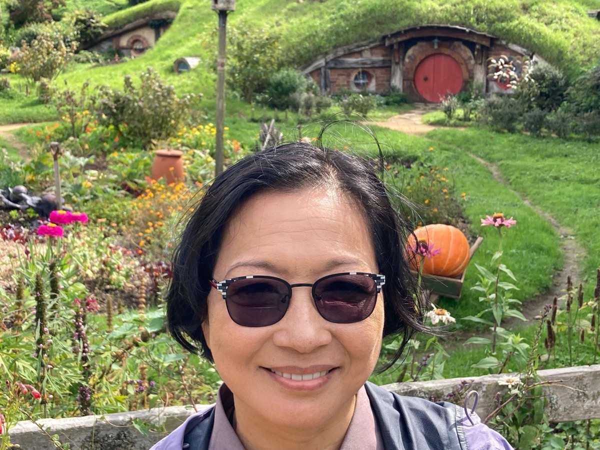Terry in New Zealand on a Hobbiton tour