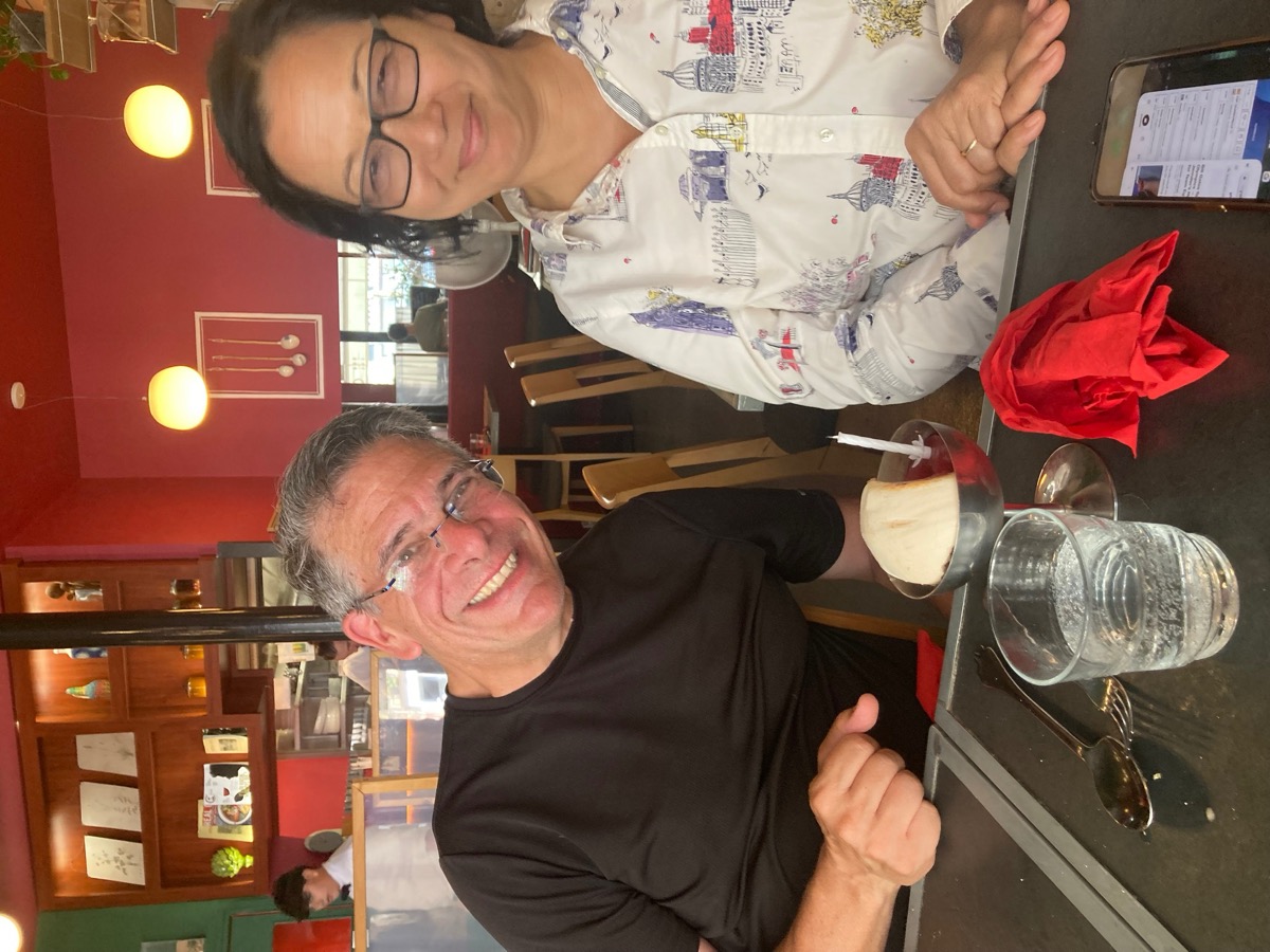 Terry and Brian enjoying dinner in Paris, 2024