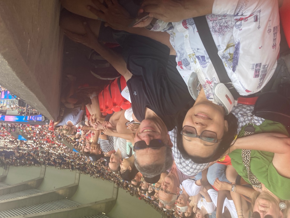 Terry and Brian at a soccer match during the Paris Summer Olympics, 2024