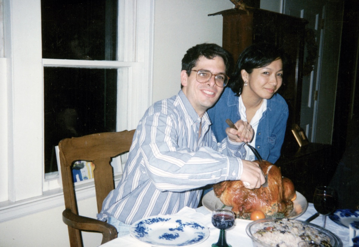 Terry and Brian carving the turkey