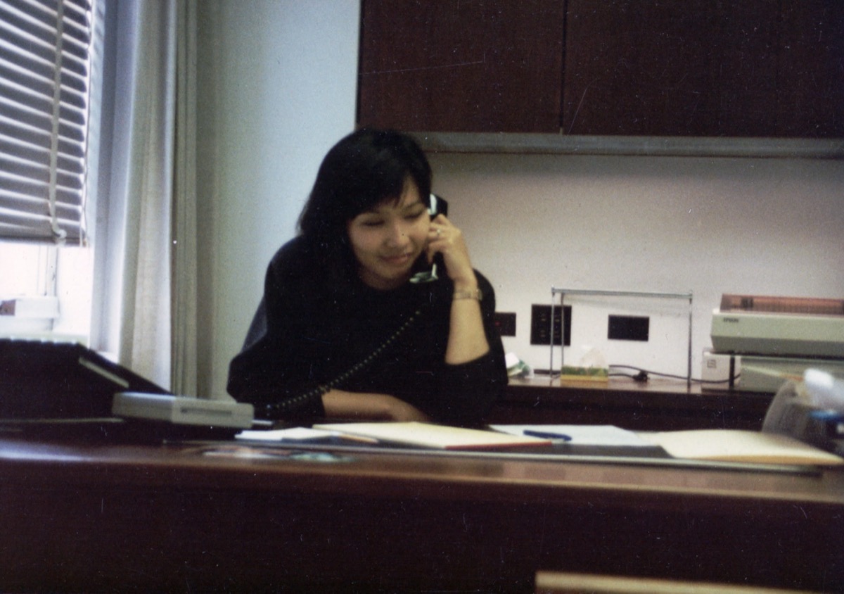 Terry at work at her desk