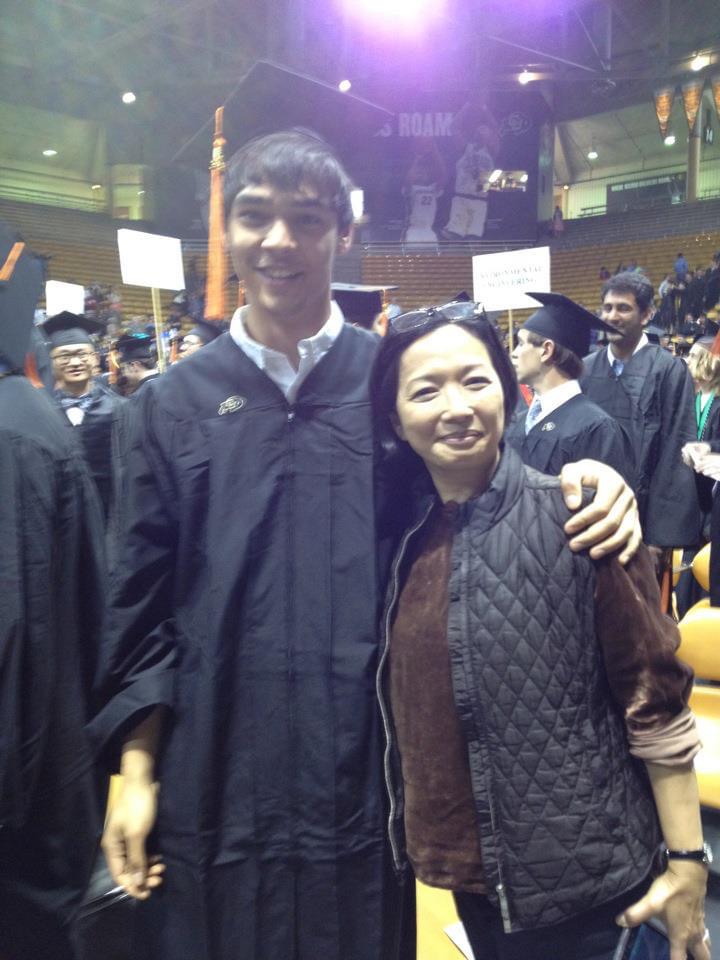 Terry with her son Tim at his graduation from CU Boulder, 2013
